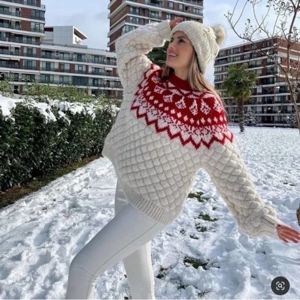 Zara NEW Jacquard fair isle sweater holiday size medium